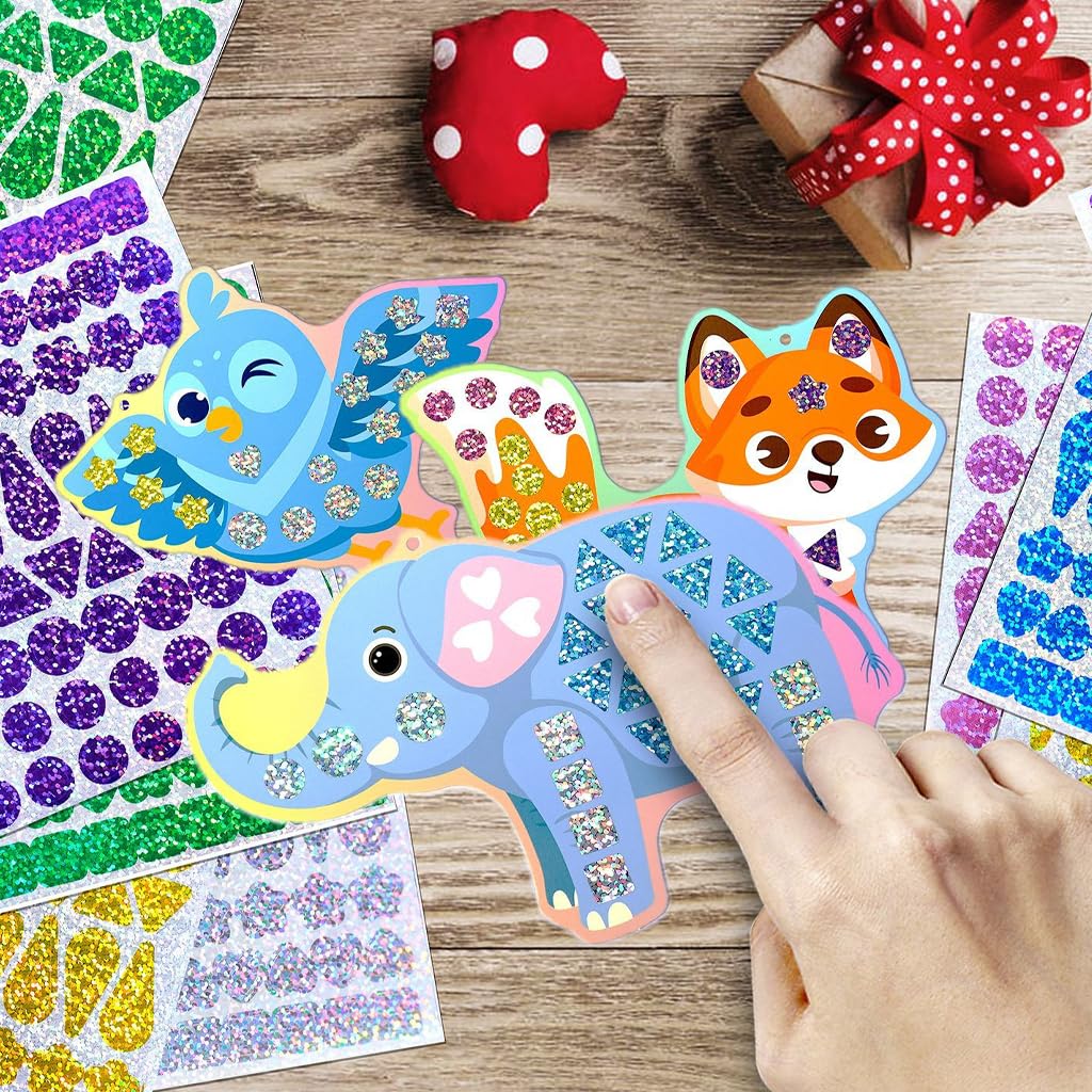 PATPAT Kids Craft Kit for Creative DIY Art with 720 Glitter Stickers and 10 Animal Designs | Fun Gift for Girls