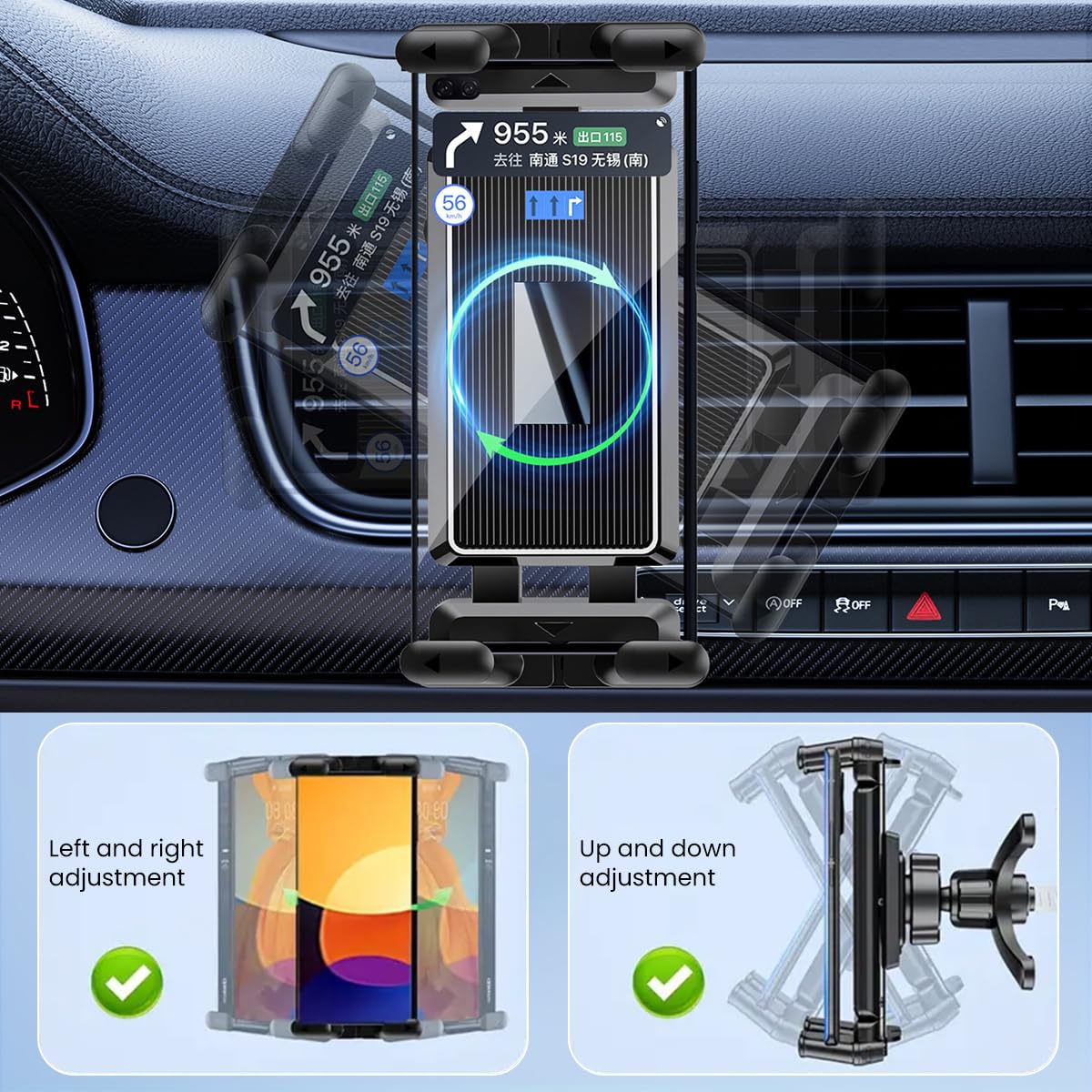 STHIRA Universal Phone Holder for Car Air Vent featuring 360° Rotation and Metal Hook Clamp | Fits 4.7–12.9 in Devices