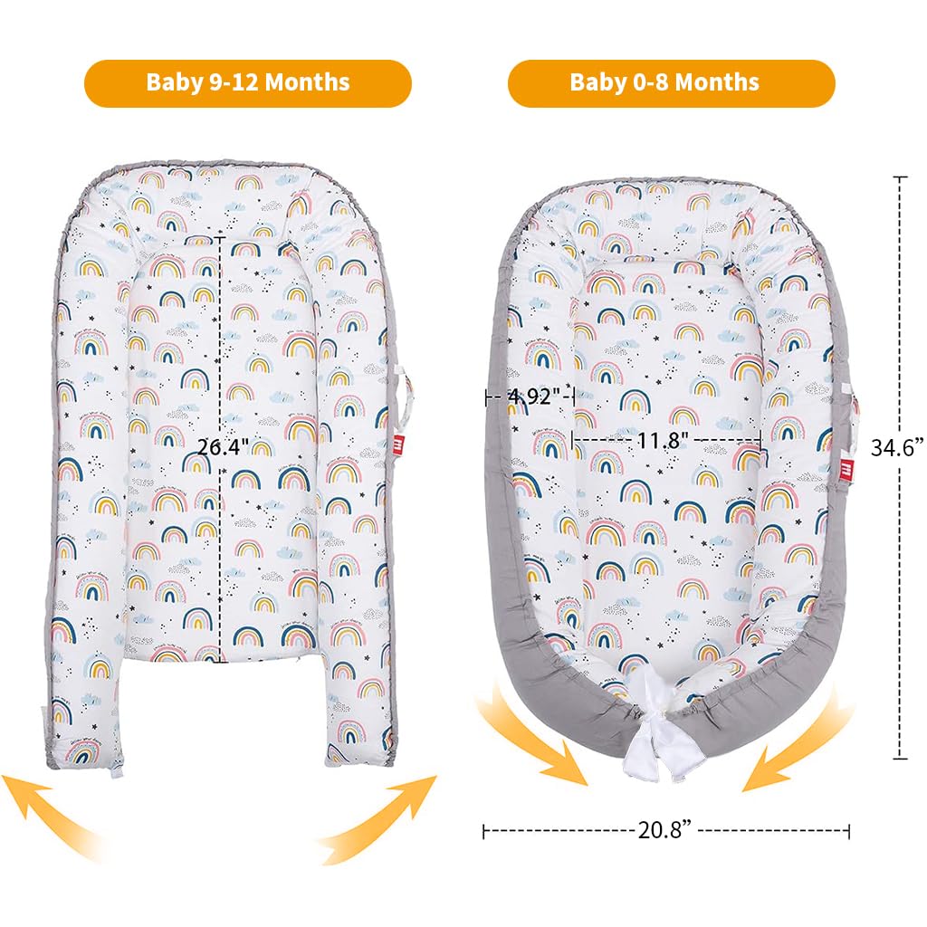 SNOWIE SOFT® Baby Bed Baby Floor Bed with Pillow Soft Breathable Cotton Baby Sleeping Bed Detachable Cover Portable New Born Baby Bed Baby Nest for 0-2 Years