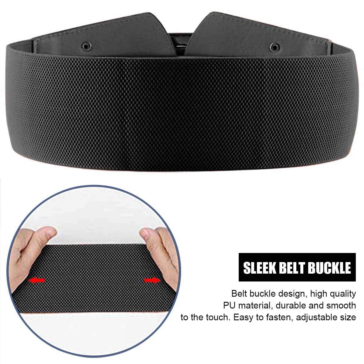 GUSTAVE Blouse Blazer Dress Buckle Belt for Women with Metal Interlocking Design 26.5–32 in Waist Fit | Black Elastic Style