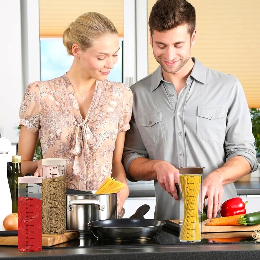 Zibuyu Glass Jars Set for Kitchen Storage with Airtight Lids 500ml and Scale Markers | Clear Containers for Grains Pasta Beans and Nuts