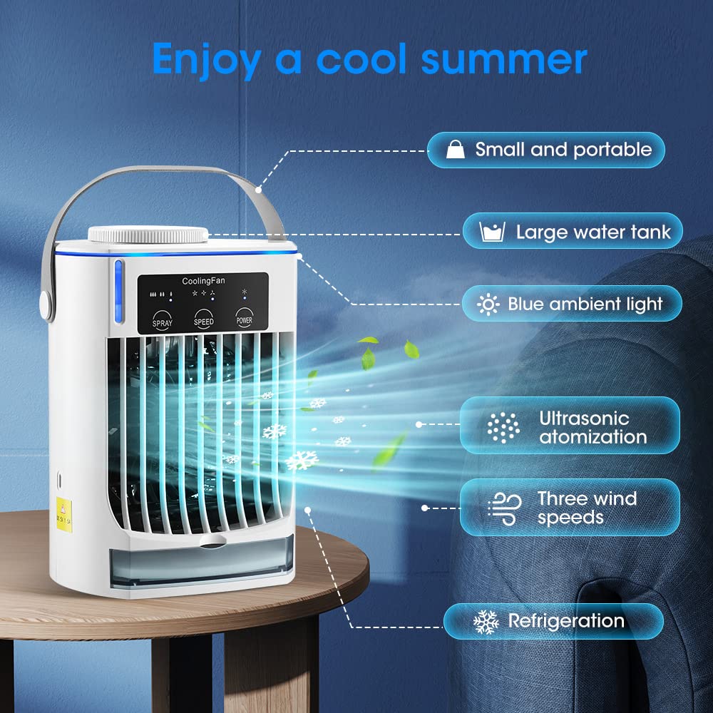 HASTHIP® Desk Air Cooler Humidifier Portable Air Cooler Fan with 3 Wind Speeds Air Cooler Mini Air Cooler Fan with 500ml Water Tank, Portable Air Cooler Fan for Home, Office, RV