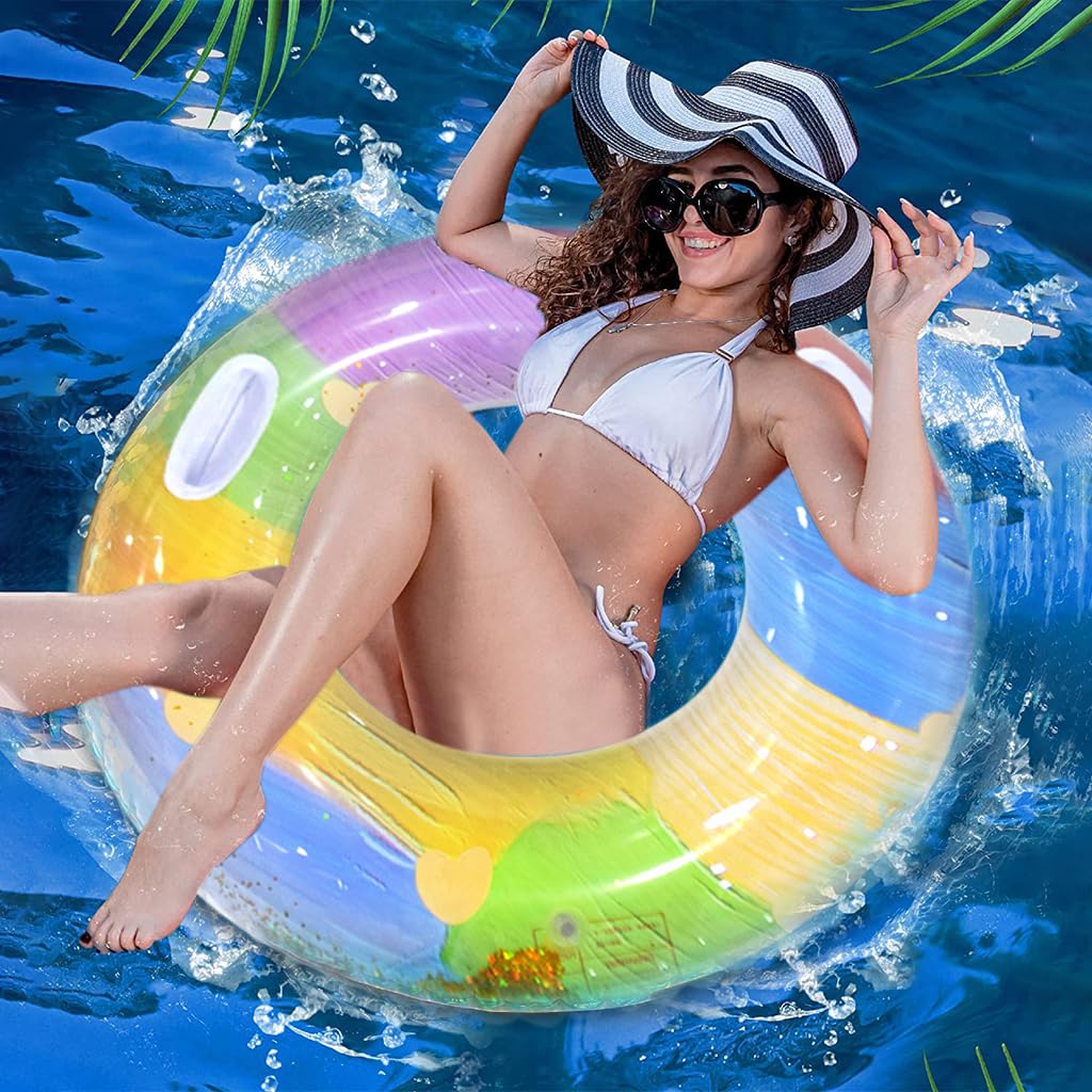 Optifit® Inflatable PVC Swimming Ring for Adults Teens, Vibrant Swimming Pool Ring Swimming Ring for Kids Large Diameter 75cm Swimming Ring with Handles