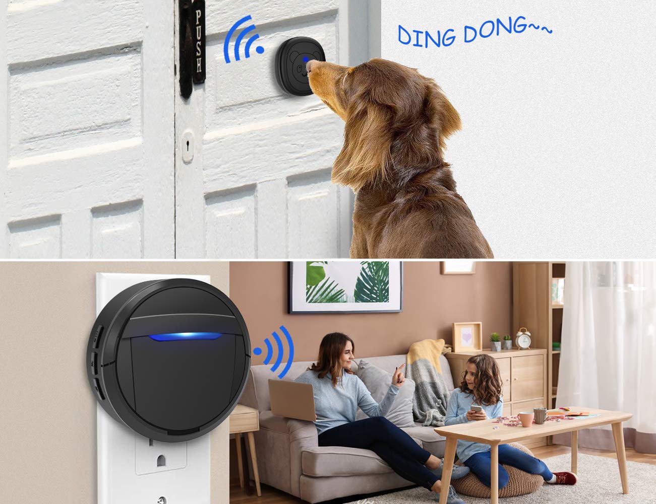 Supvox Door Bell for Home Electrical SOS Emergency Touch Button Alarm Wireless Door Bell Waterproof IP44 Ding Dong Bell with Catching Eye Flash Light Smart Door Bells 55 Ringtones and 5 Level Volume