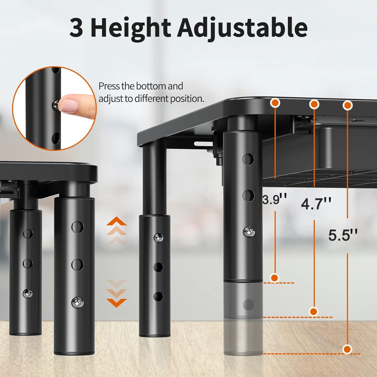 ZORBES Monitor Stand for Desk with 3 Adjustable Heights and Drawer | Metal Riser Holds 40lbs
