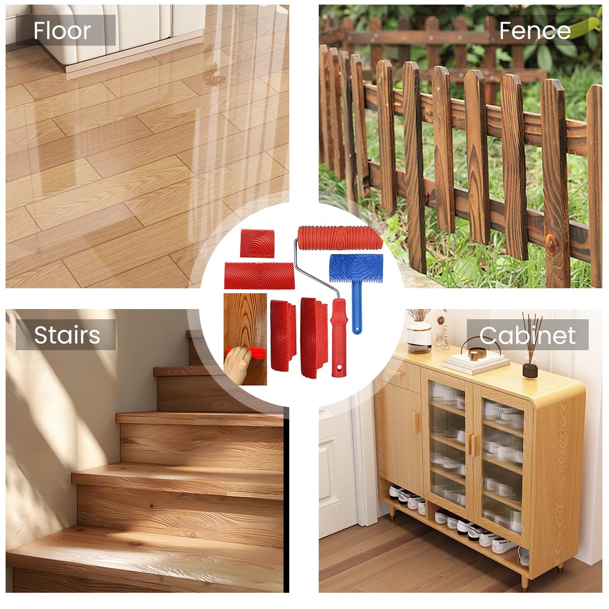 Serplex Wood Graining Tool Set for DIY Painting with Spiral and Cross Grain Rollers | 6 Pcs