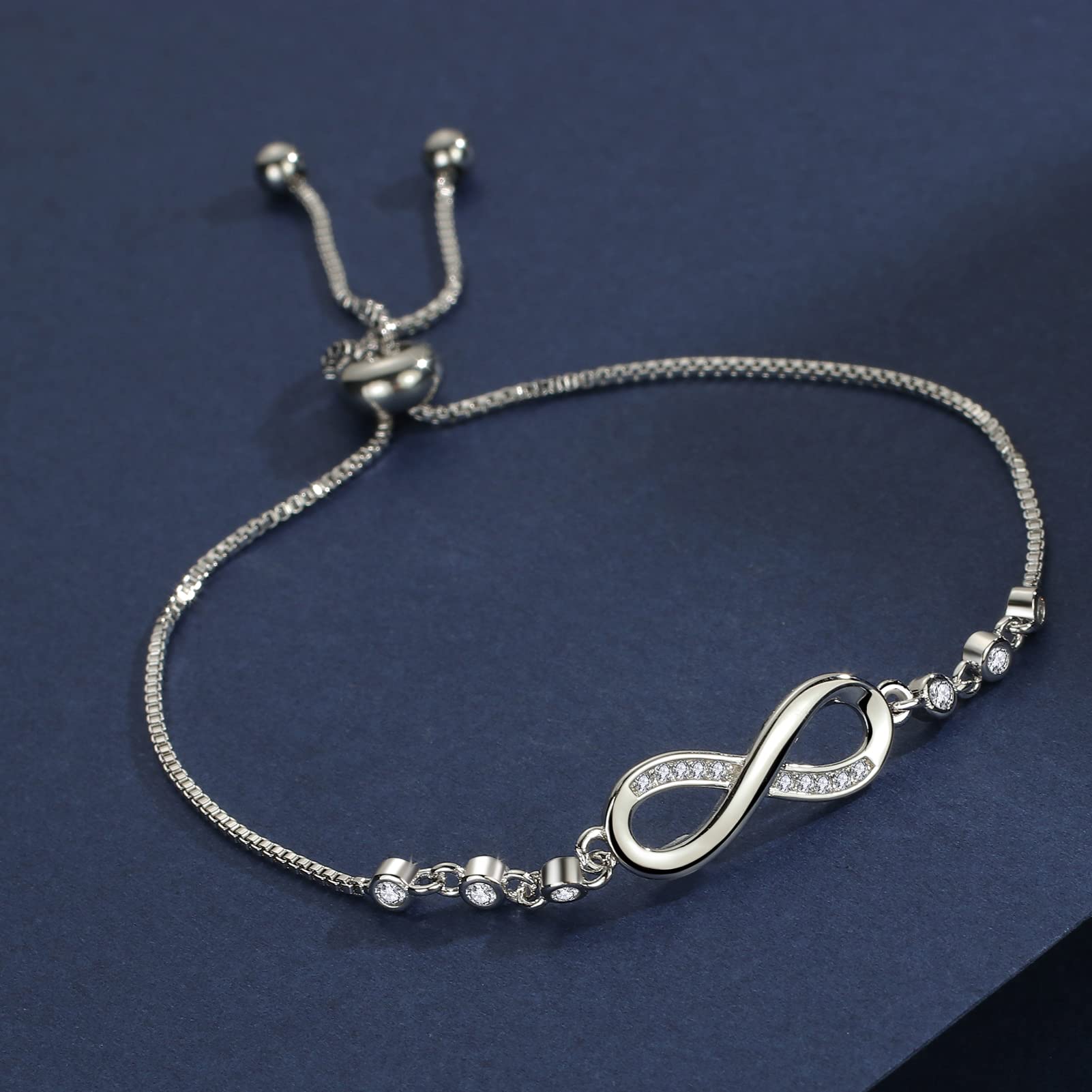 Zibuyu Bracelet for Women featuring Infinity Zirconia Charm with 6.3–9.8 in Adjustable Fit | Silver Alloy Friendship Jewelry Gift
