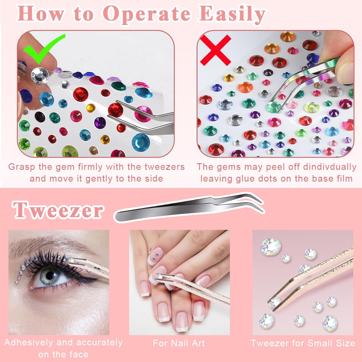 MAYCREATE Face Rhinestone Stickers for Makeup and DIY Crafts with Self Adhesive Backing | 6 Sheets Acrylic Gem and Pearl Designs