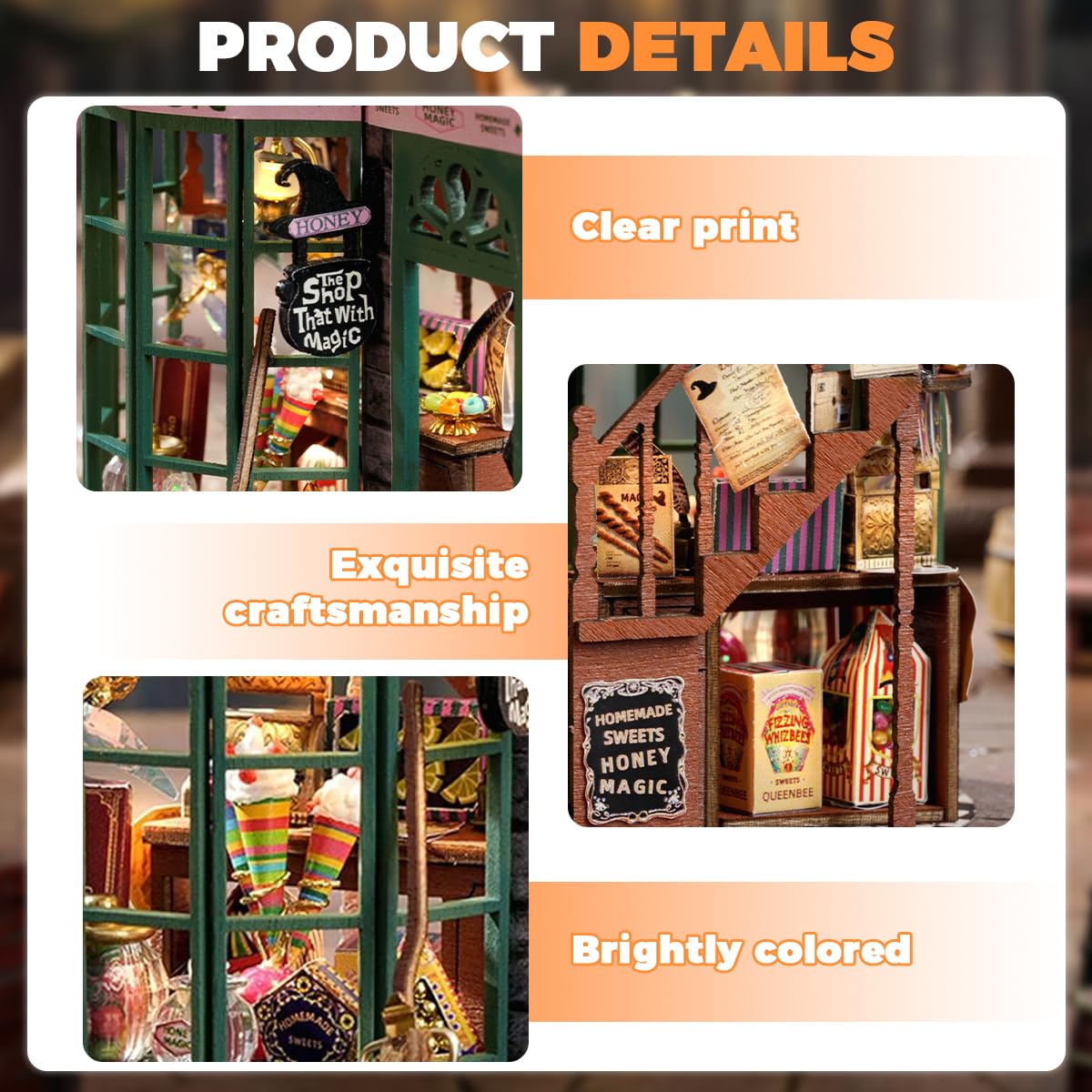 PATPAT DIY Mini Hogsmeade Sweet Shop Craft Kit with Light and Dustproof Cover | Magical Desk Decor Gift