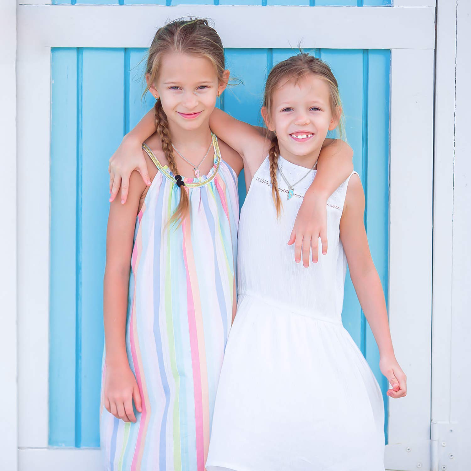 ZIBUYU Unicorn BFF Friendship Necklace Set for 2 Girls with 17.7 in Chain | Pink and Blue Heart Pendant