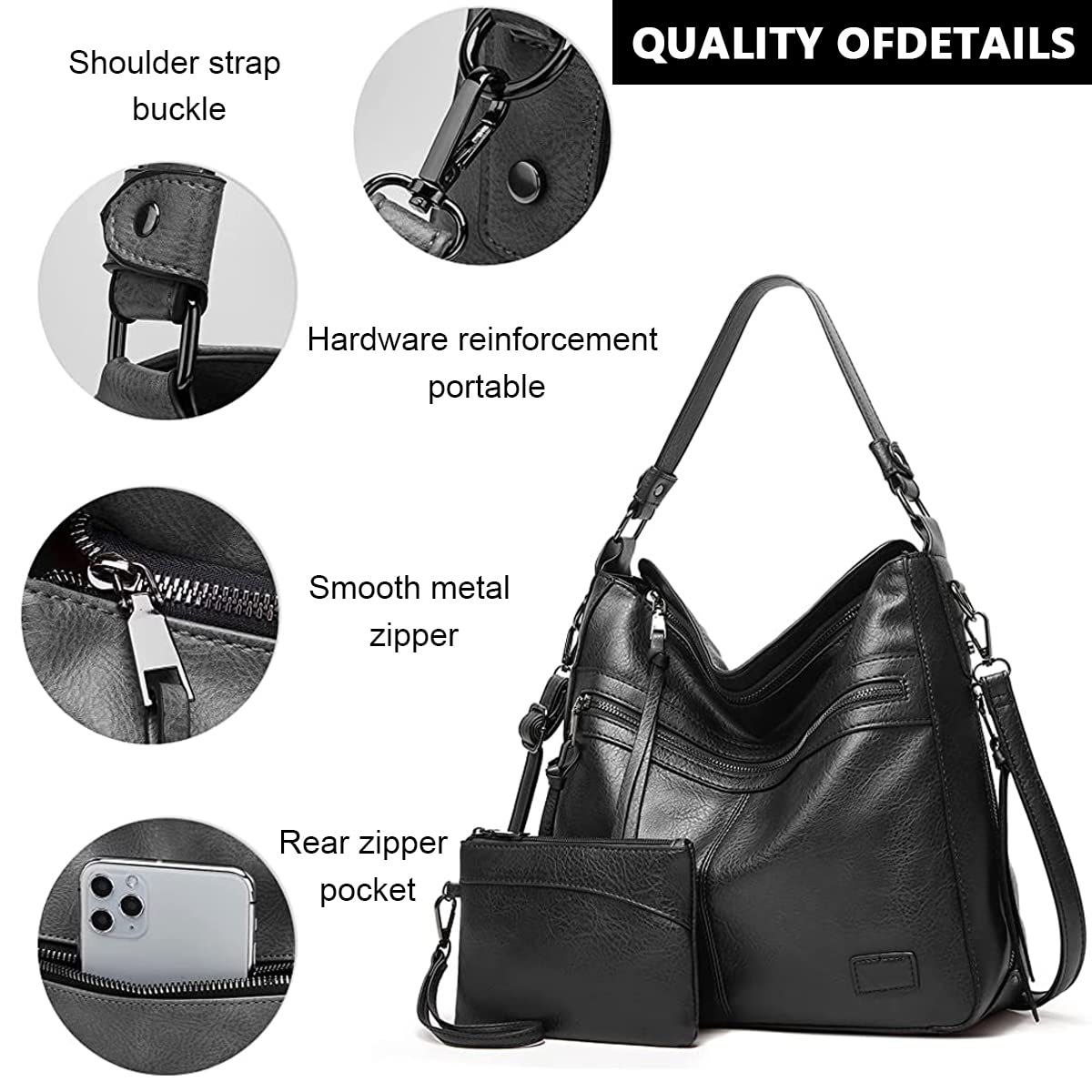 PALAY Tote Bag Purse Combo for Women with Multi Pockets and Soft PU Material | Black Shoulder Bag for Travel and Daily Use