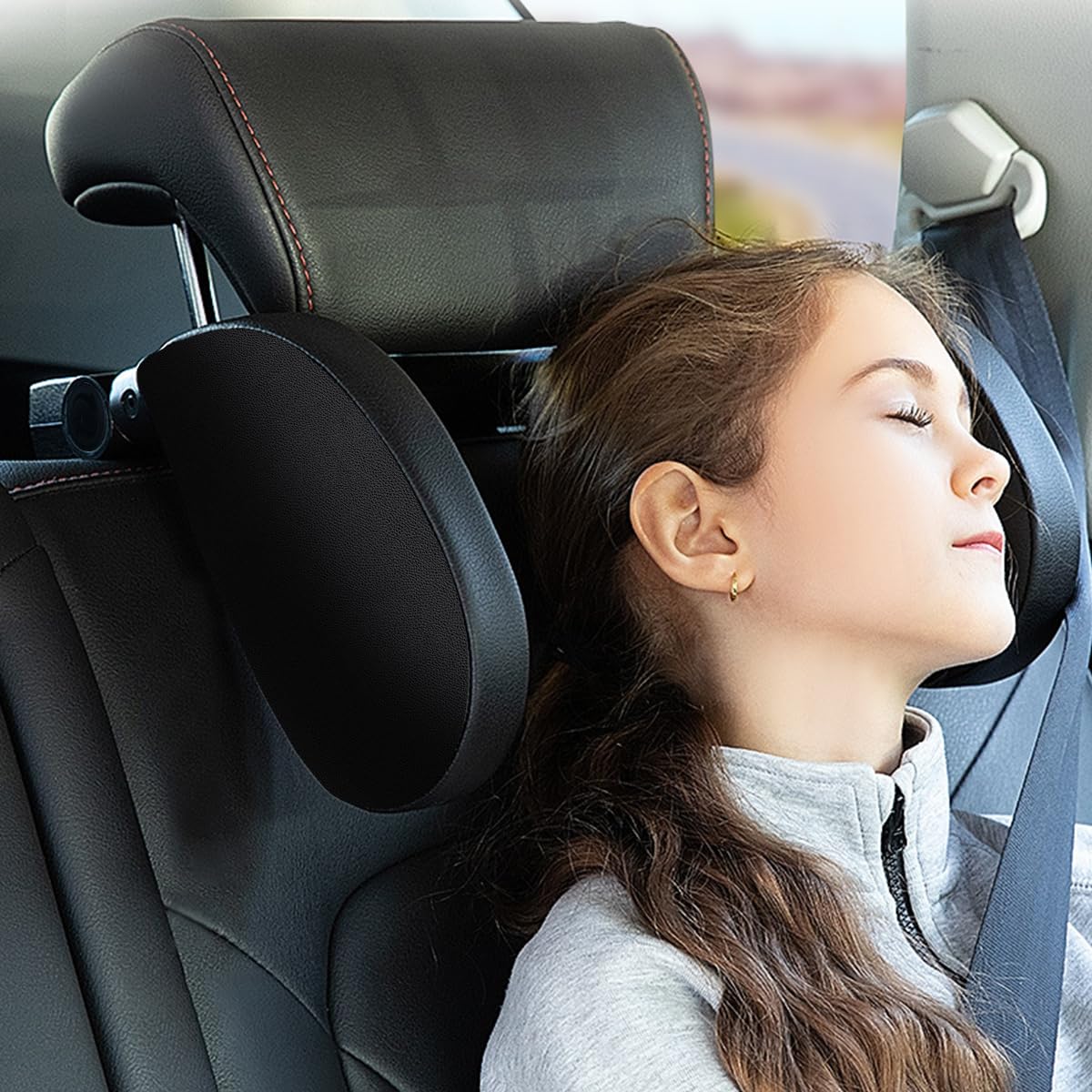 STHIRA Car Head Rest Pillow for Long Drives with Memory Foam Support | Dual Hooks Adjustable