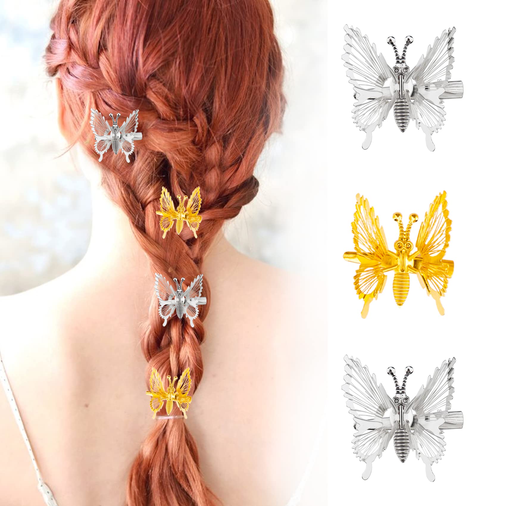SANNIDHI Butterfly Hair Clips for Women with 3D Flapping Wings Design Gold & Silver Set of 8