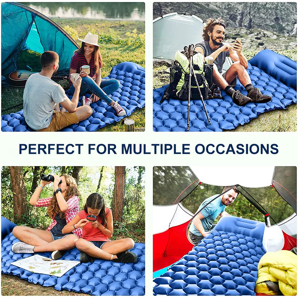 Proberos® Air Mattress with Pillow and Built-in Foot Pump, Portable Folding Camping Sleeping Bed Inflatable Mattress for Camping Backpacking Hiking Traveling Tent Car, Camping Accessories (Blue)