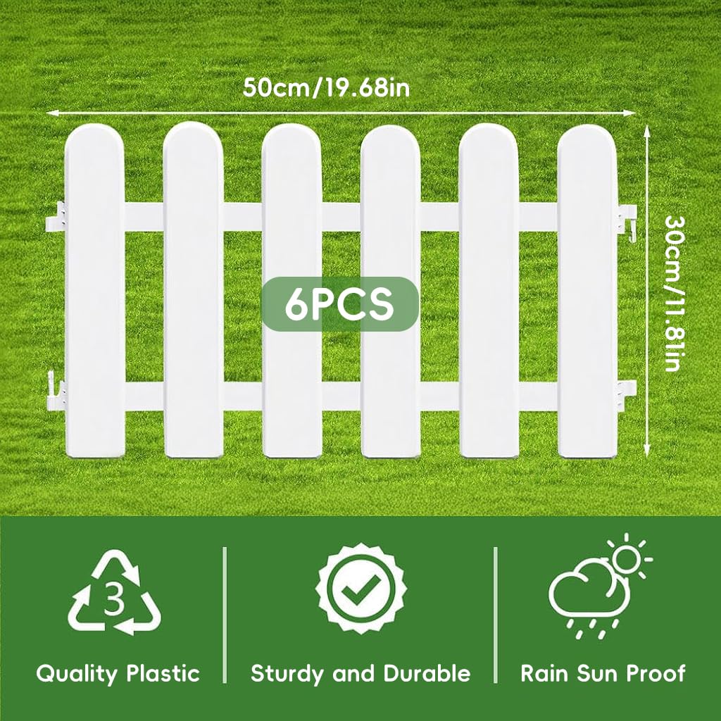 HASTHIP Garden Fence for Outdoor Borders with Connectable Design 18PCS 50x30cm White PVC | Decorative Plant Partition for Flower Bed and Porch