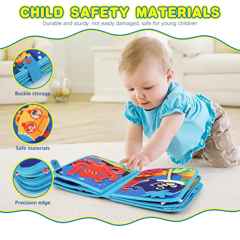 SNOWIE SOFT Ocean Toddler Busy Binder for Travel with Hand Puppet and Felt Pages | Montessori Quiet Book for Kids 1–3