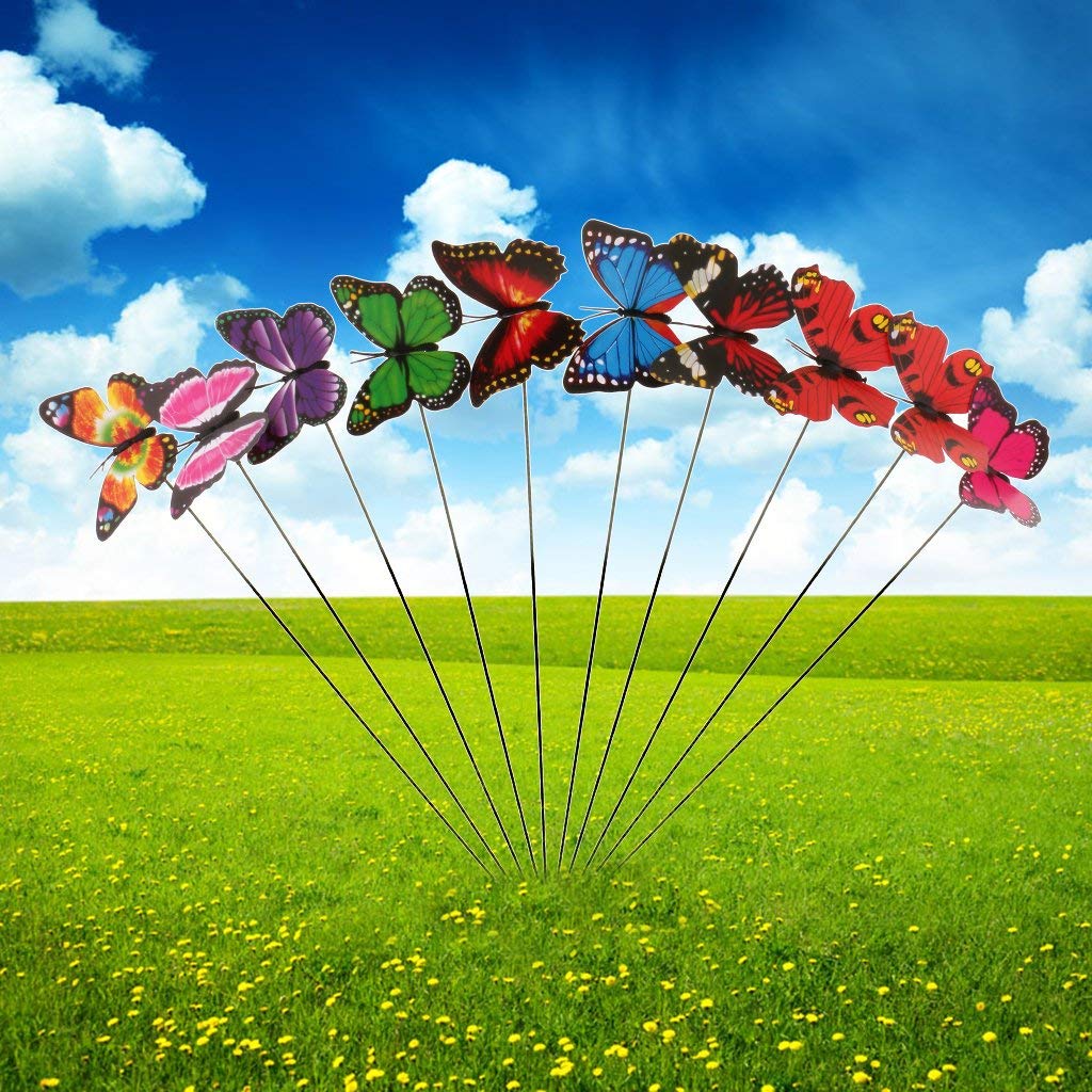 Supvox  Magideal Colorful Flying Butterfly On Stick Model Home Garden Lawn Ornament 7X5.5Cm