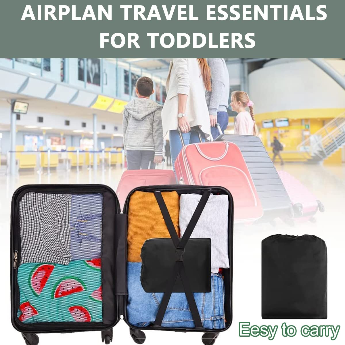 HASTHIP Airplane Footrest for Kids with Adjustable Strap | 79x44cm Toddler Travel Bed Grey and Black