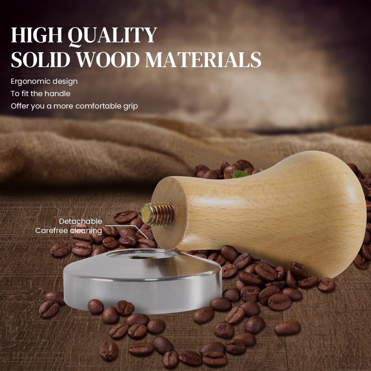 Supvox Espresso Tamper for Barista Coffee with 51mm Metal Base and Ergonomic Wooden Handle