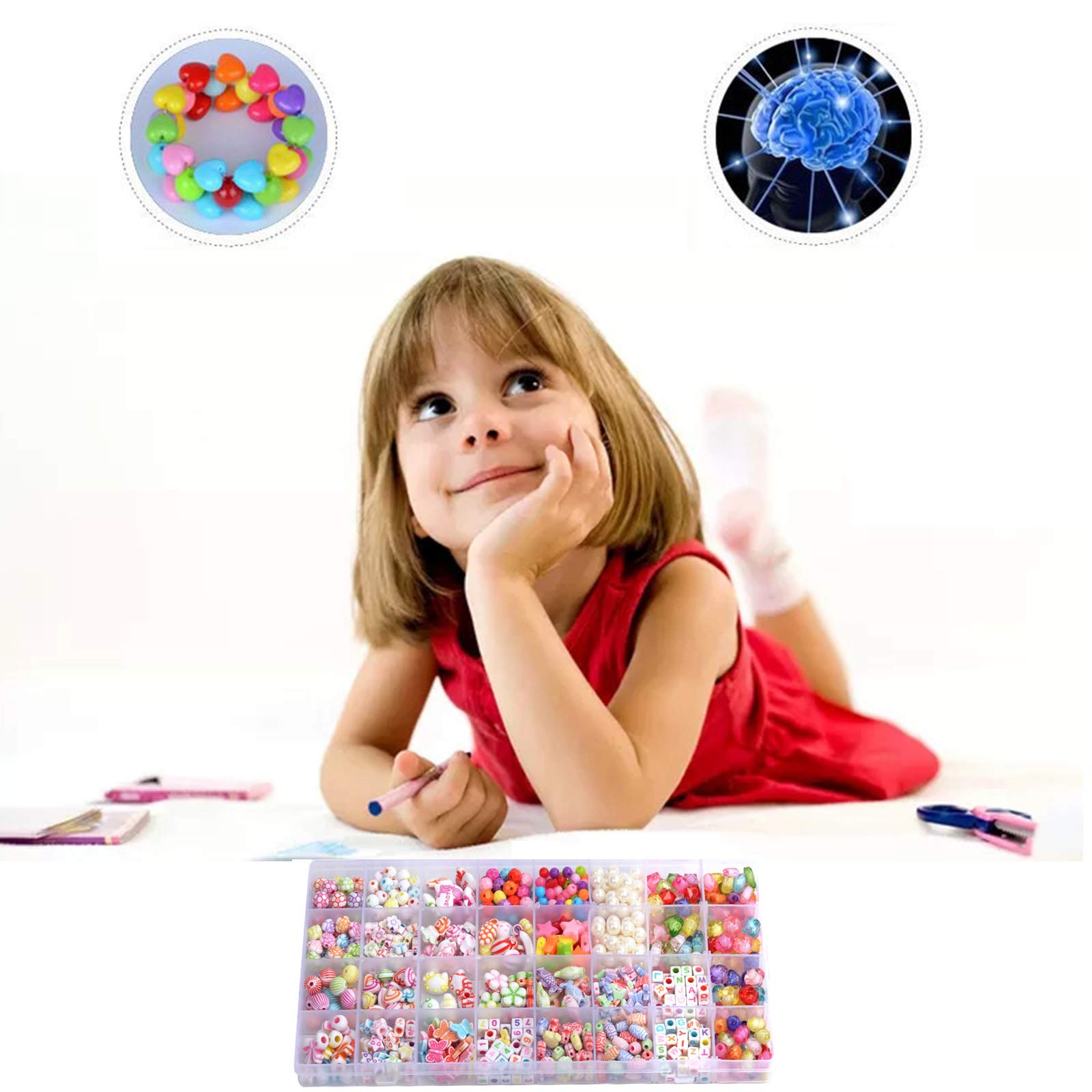ZIBUYU Beads for Jewellery Making with 24 Grid Storage Box and 580 Pcs Set for Kids | DIY Necklace and Bracelet Craft Kit