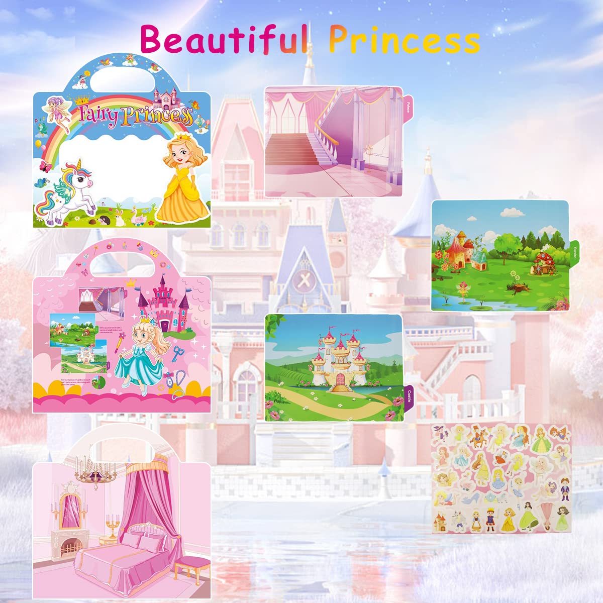 PATPAT Montessori Busy Book for Kids with 35 Reusable PVC Stickers and Portable Handle | Creative Travel Toy for Girls 3+ Years