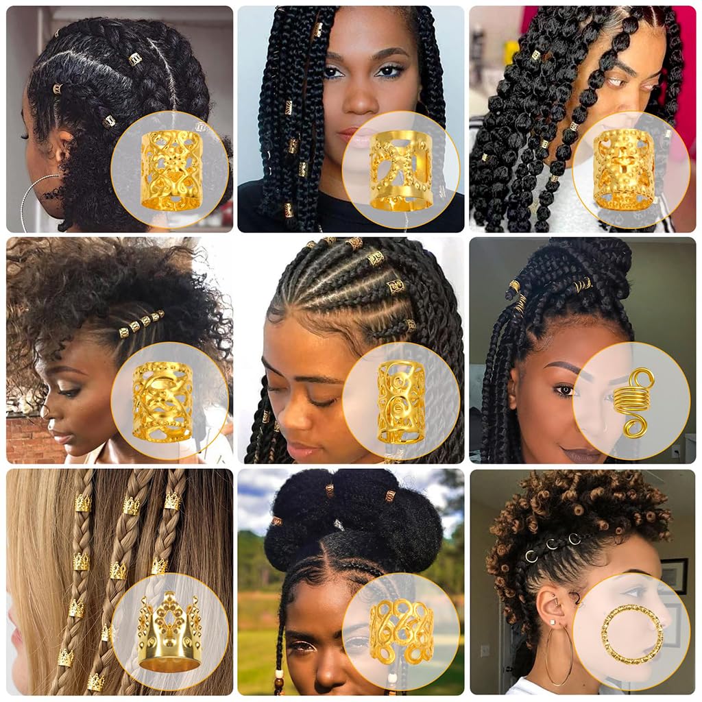 PALAY Hair Jewelry for Braids featuring 220 pcs metal rings and crown charms in gold for women