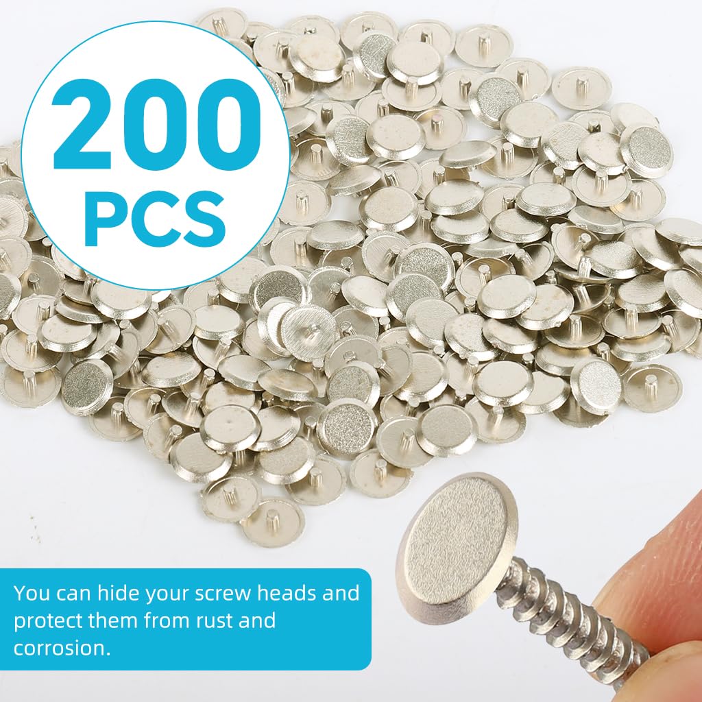 Serplex M4 Screw Caps 200 Pack for Furniture and Cabinets with Snap On Design | 9.7mm Metallic ABS Covers