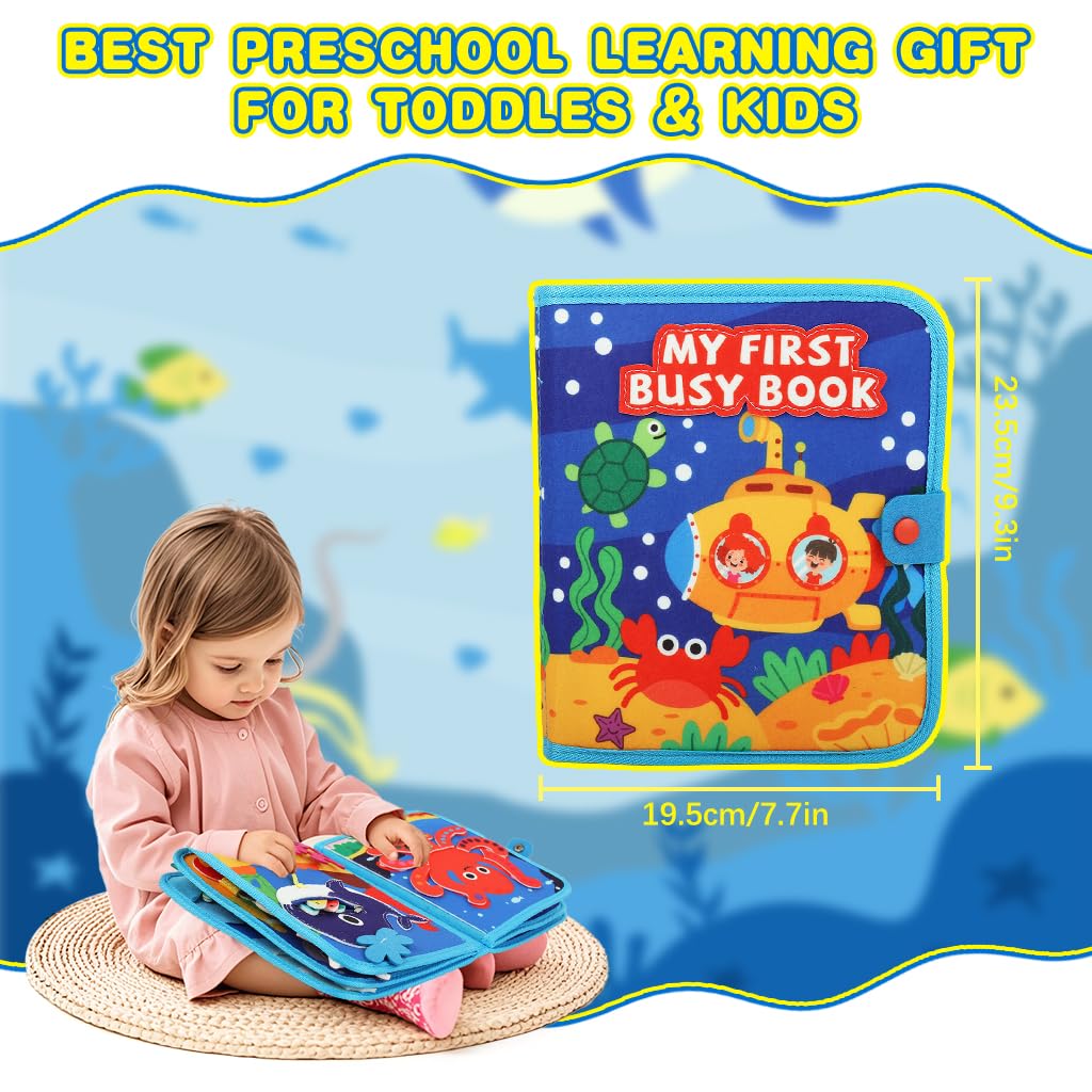 SNOWIE SOFT Ocean Toddler Busy Binder for Travel with Hand Puppet and Felt Pages | Montessori Quiet Book for Kids 1–3