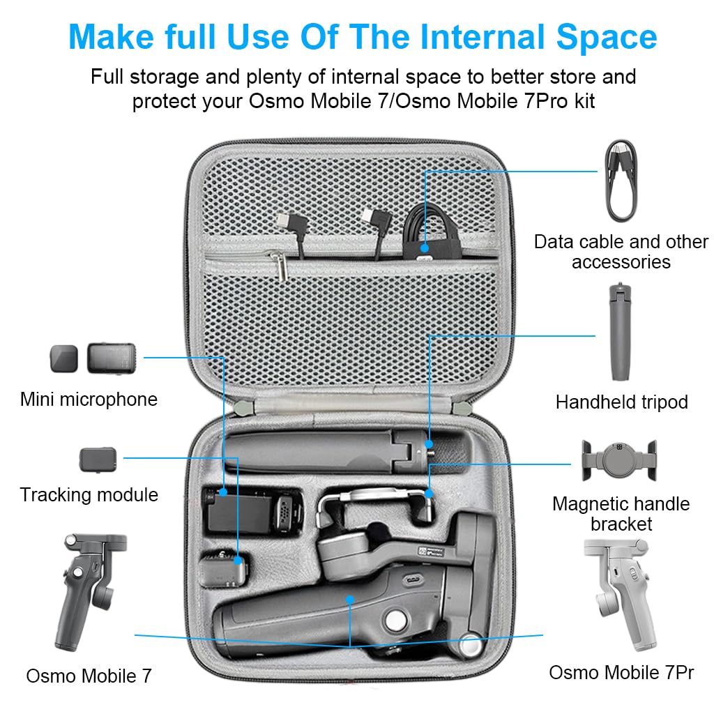 ZORBES Travel Case for OSMO Mobile 7 Gimbal featuring EVA Anti Scratch Protection | Custom Mold Compartments and Zipper Mesh Pocket