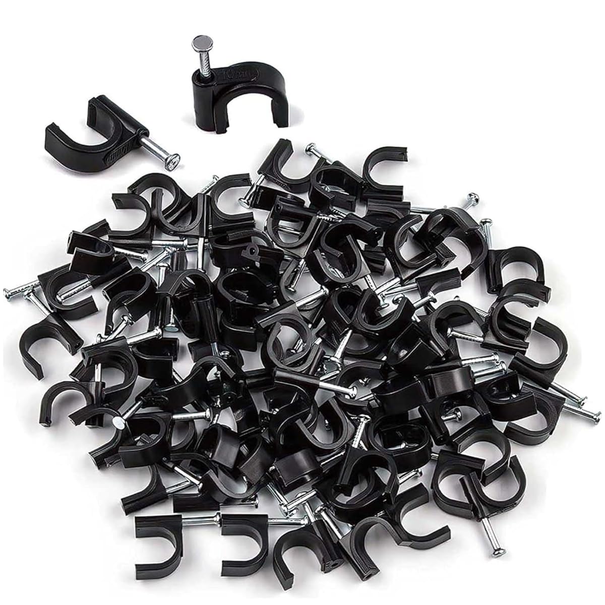 Supvox® 200Pcs Cable Clips 4/6/8/10mm Cable Clips Cable Clamp Wire Clips Cord Organizer, Round Wire Clamps RG6 RG59 CAT6 RJ45 Ethernet Cable Clips for Hanging Cables Fitting on Wall (Black)