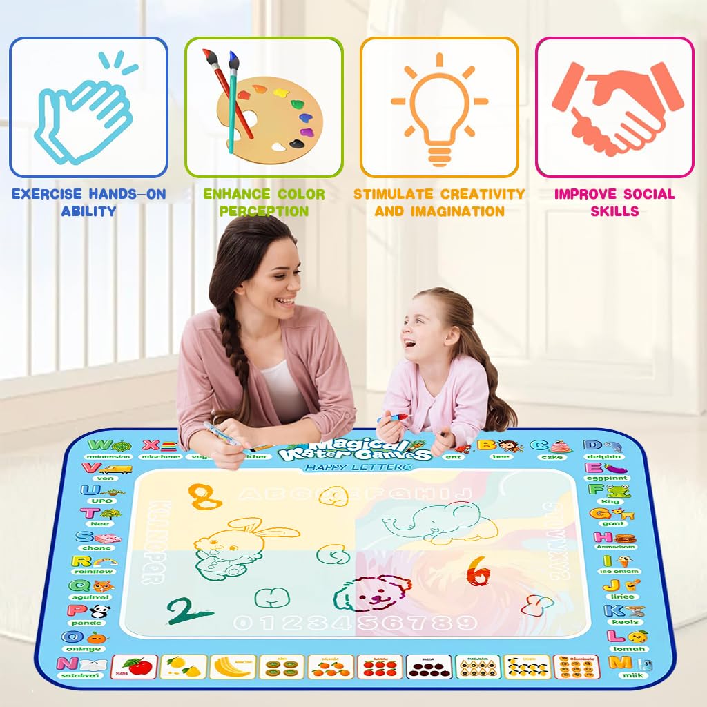 PATPAT Magic Water Doodle Drawing Mat for Kids 60x80cm with Water Pens and Cartoon Templates