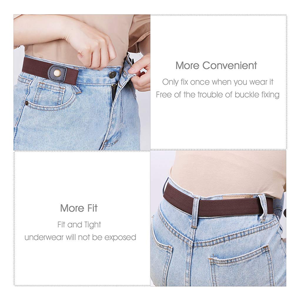 PALAY Buckle Free Belt for Women Adjustable Women's Belt Elastic Waist Belt, Invisible No Buckle Belt for Jeans Pants and Dress, Brown