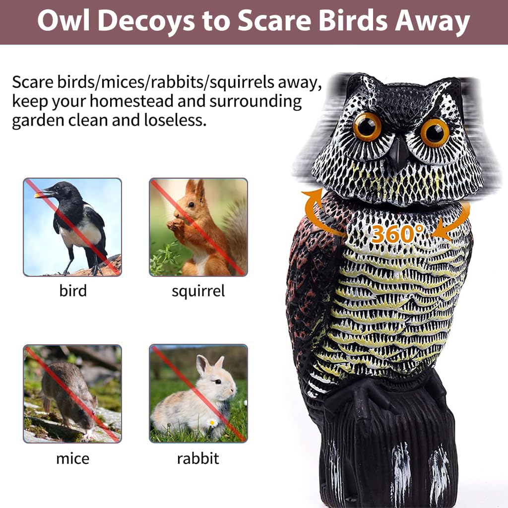HASTHIP Outdoor Bird Repellent Devices for Garden and Balcony featuring 360 Degree Rotating Head Owl Decoys 2PCS