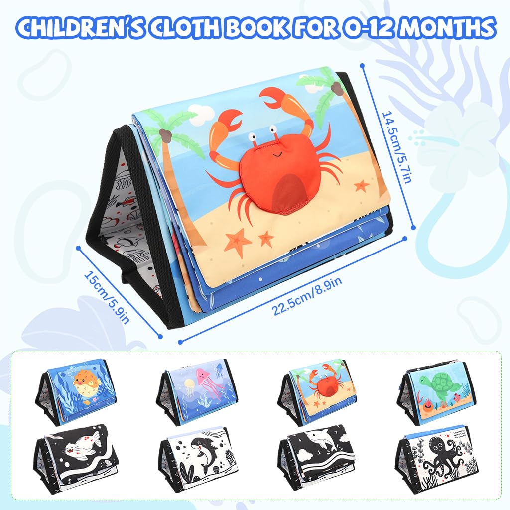 SNOWIE SOFT Cloth Books for Babies with 3D Ocean Animal Pages and Crinkle Mirror Toy | 2PCS