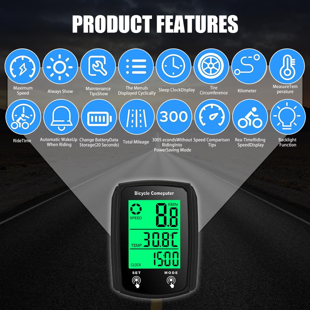 Proberos® Bike Computer and Bicycle Odometer Wired KM/H Bike Speedometer with Automatic Wake-Up Cycling Speed Tracker