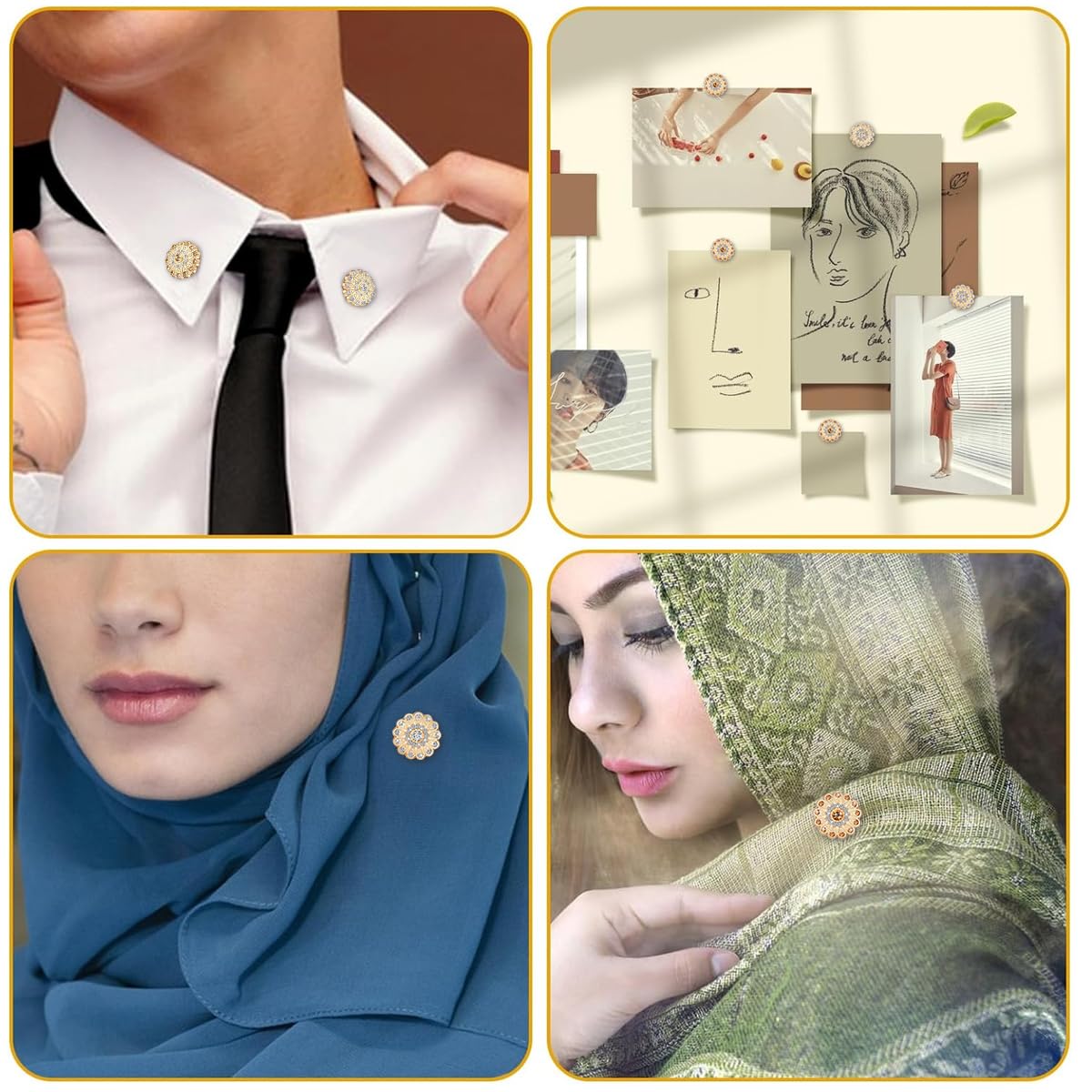 SANNIDHI Hijab Pins for Scarf with Strong Magnetic Design and Alloy Rhinestone Style | 2pcs