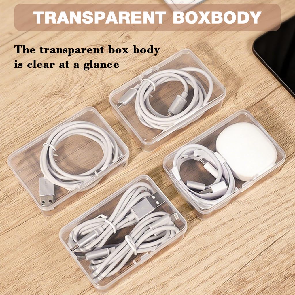 HASTHIP Small Clear Cable Organizer Boxes for Travel and Crafts with Storage Tray | 7 Pcs 6.5x9.5x2.5cm Durable PP Set