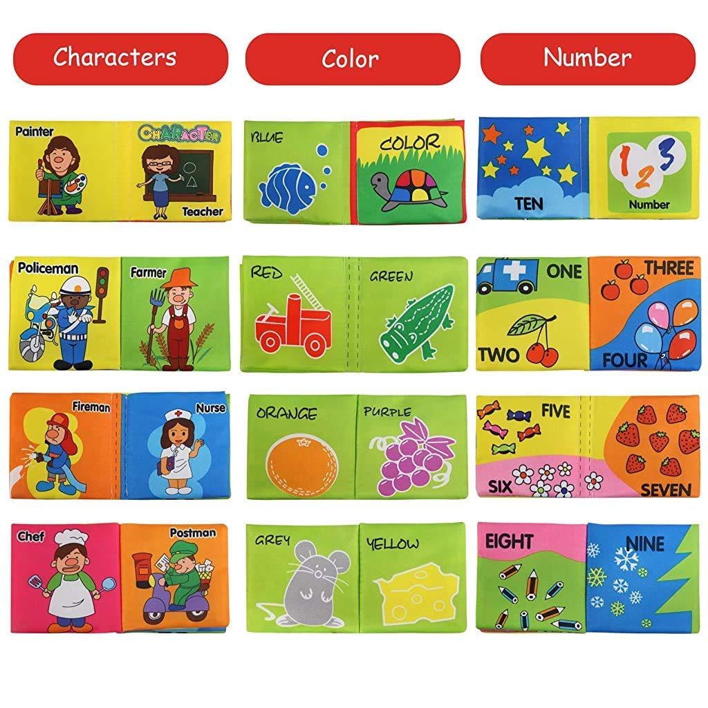 SNOWIE SOFT 6Pcs Cloth Books for Baby 6-12 Months Fun Themed Cloth Books Interactive Sensory Books Early Learning Educational Tools Travel Baby Quiet Book Busy Book Play Book Shower Gift