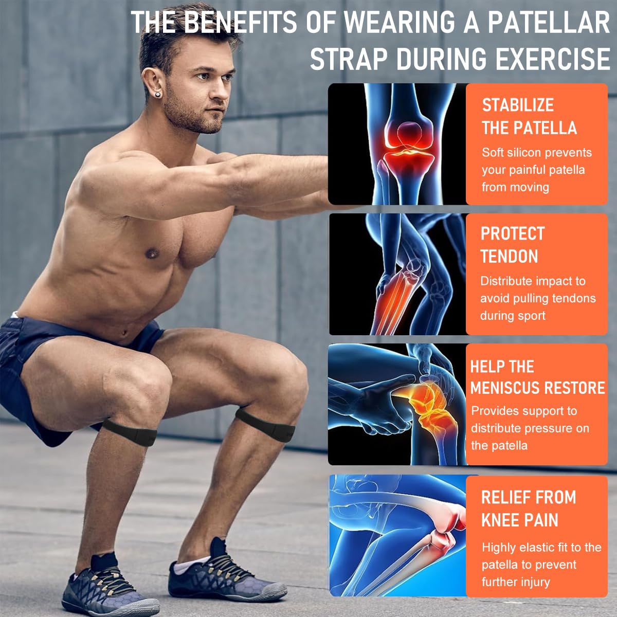 HANNEA Knee Support for Running and Gym with 26mm Wider Patellar Band | 2 PCS Silicone Adjustable Brace