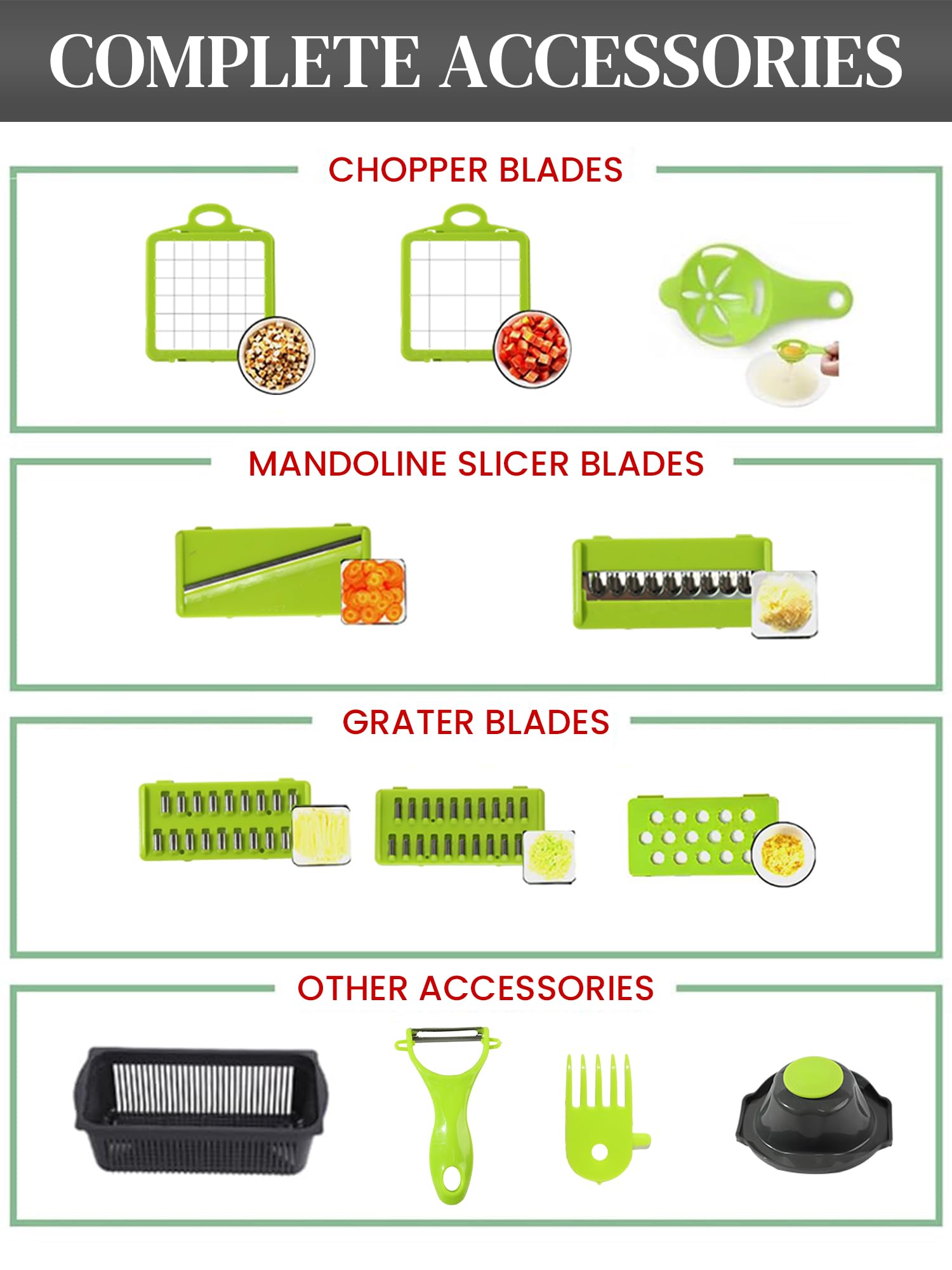 Supvox® Vegetable Chopper - Mandoline Slicer Cutter Chopper and Grater, 7 in 1 Vegetable Cutter Interchangeable Blades with Colander Basket and Container, 16Pcs Kitchen Vegetable Slicer