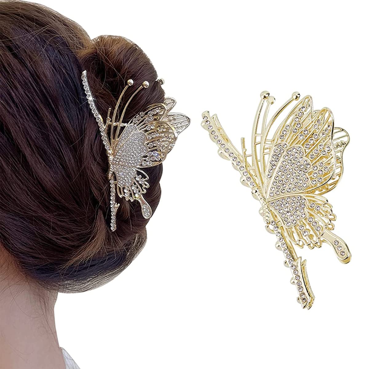 PALAY® Butterfly Hair Claw Clips for Women Sparkly Rhinestone Large Clutchers for Hair Non-Slip Metal Hair Clips Strong Big Hair Jaw Clips Gift