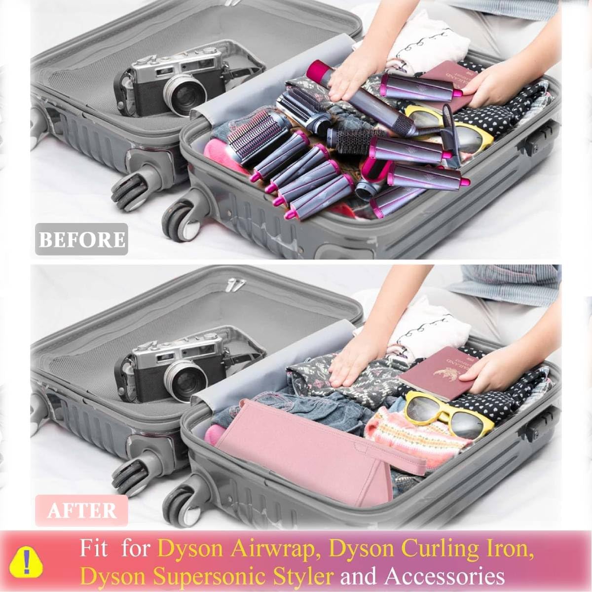 MAYCREATE® PU Leather Travel Case for Airwrap Styler Supersonic Hair Dryer, Waterproof Anti-Scratch Dustproof Shockproof Protection Portable Storage Bag Travel Gift Case, Pink