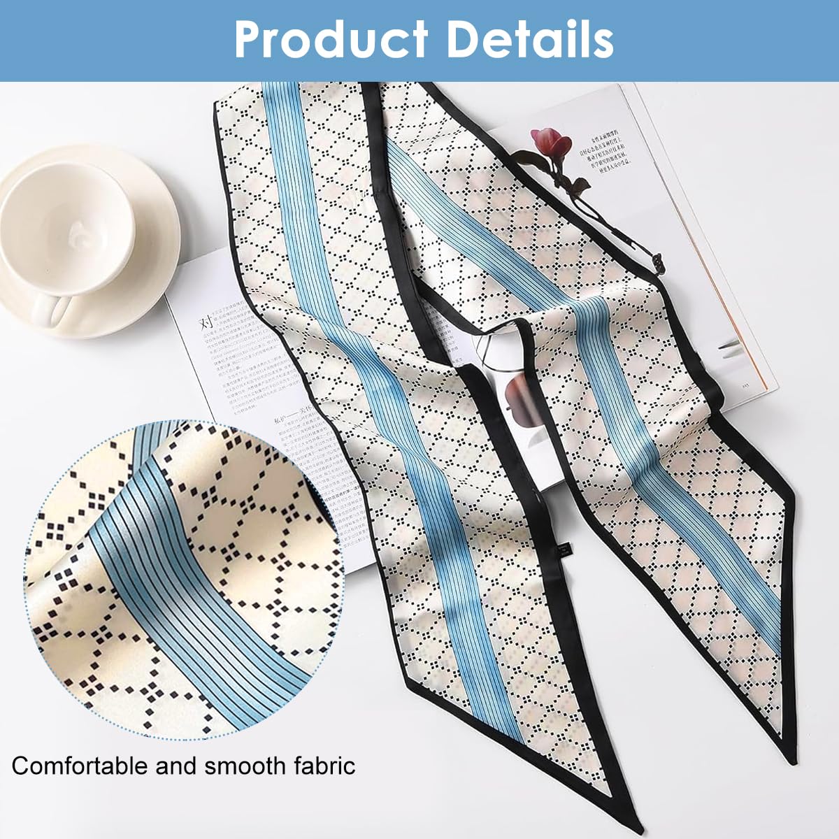 SANNIDHI Silk Scarf for Women featuring 59 in length and diamond patchwork design | smooth dacron neck accessory for suits and blazers