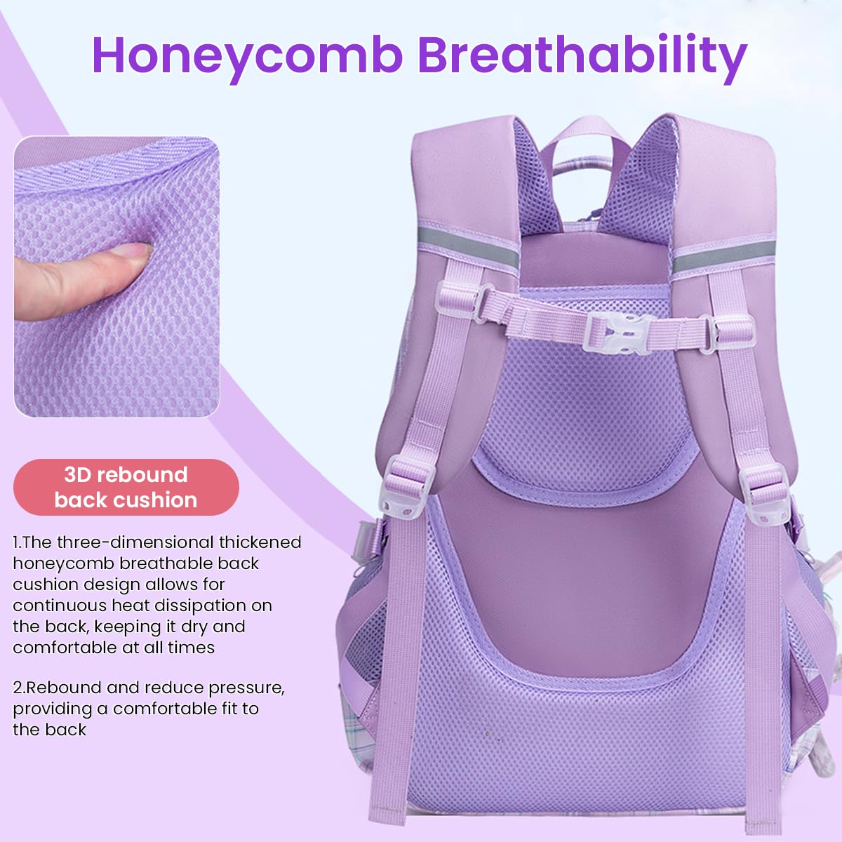 PALAY School Backpack for Girls with 28×17×41cm Multi Layer Design and Ergonomic Back | Oxford Cloth Purple Set