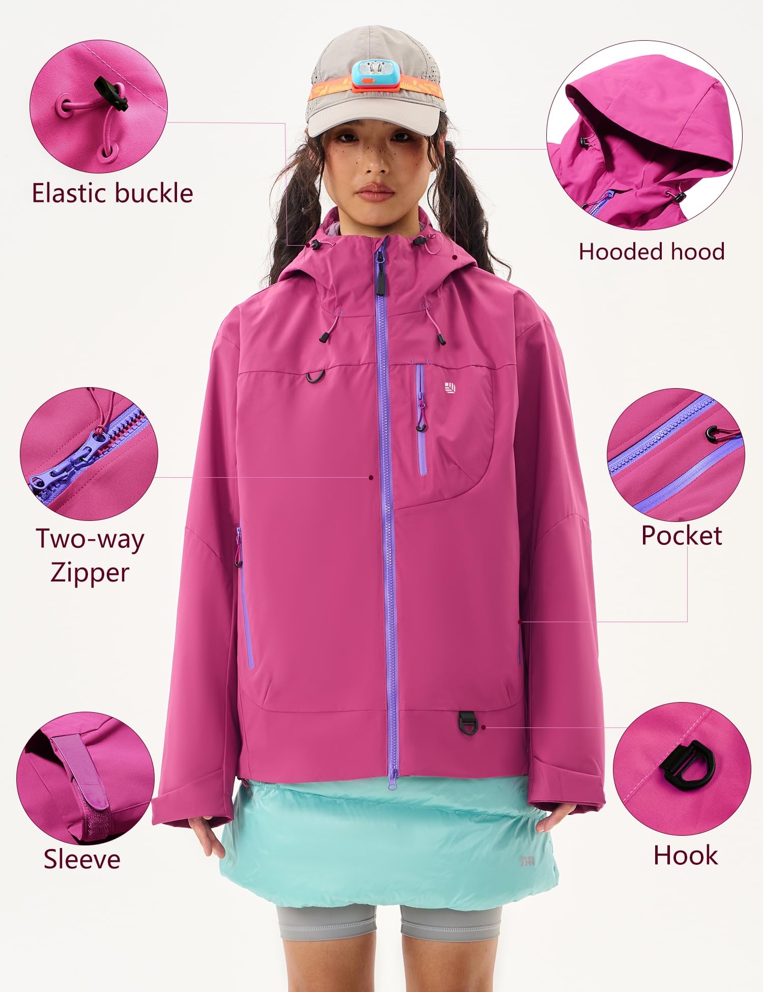 Venzina Women’s Waterproof Jacket for Daily Commute and Travel featuring Color Block Design | Breathable Windproof Fit in Purple