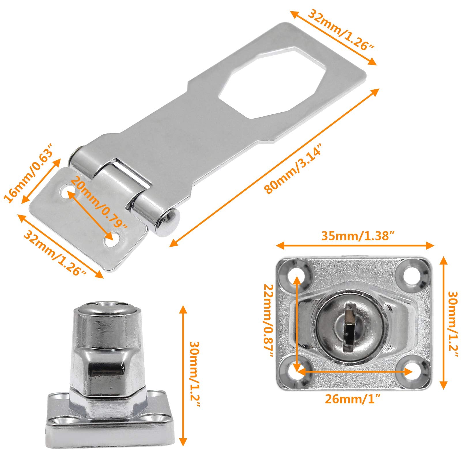 HASTHIP 2 Set Drawer Lock with Key Locking Hasp, 3 Inch Metal Twist Knob Keyed Locking Hasp for Door Desk Wardrobe Lock, Cabinet, Chrome Plated Hasp Latch Safety Lock for Home & Office (Sliver)