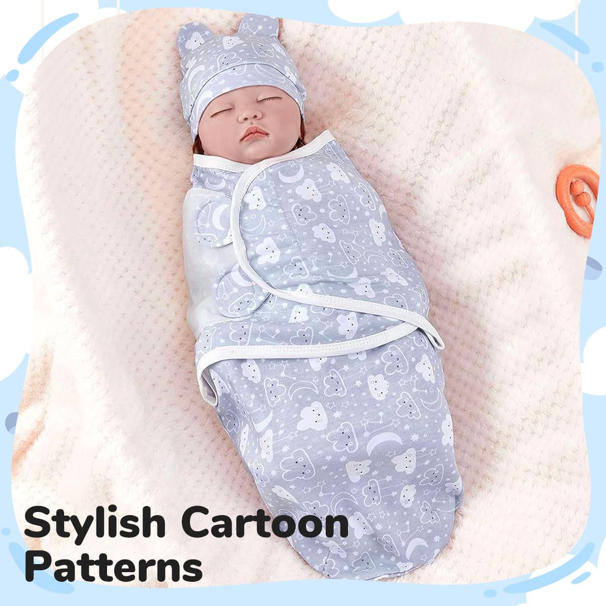 SNOWIE SOFT Baby Swaddles for Newborns 0–3 Months with Tear Off Design | 3Pcs 100% Cotton Set