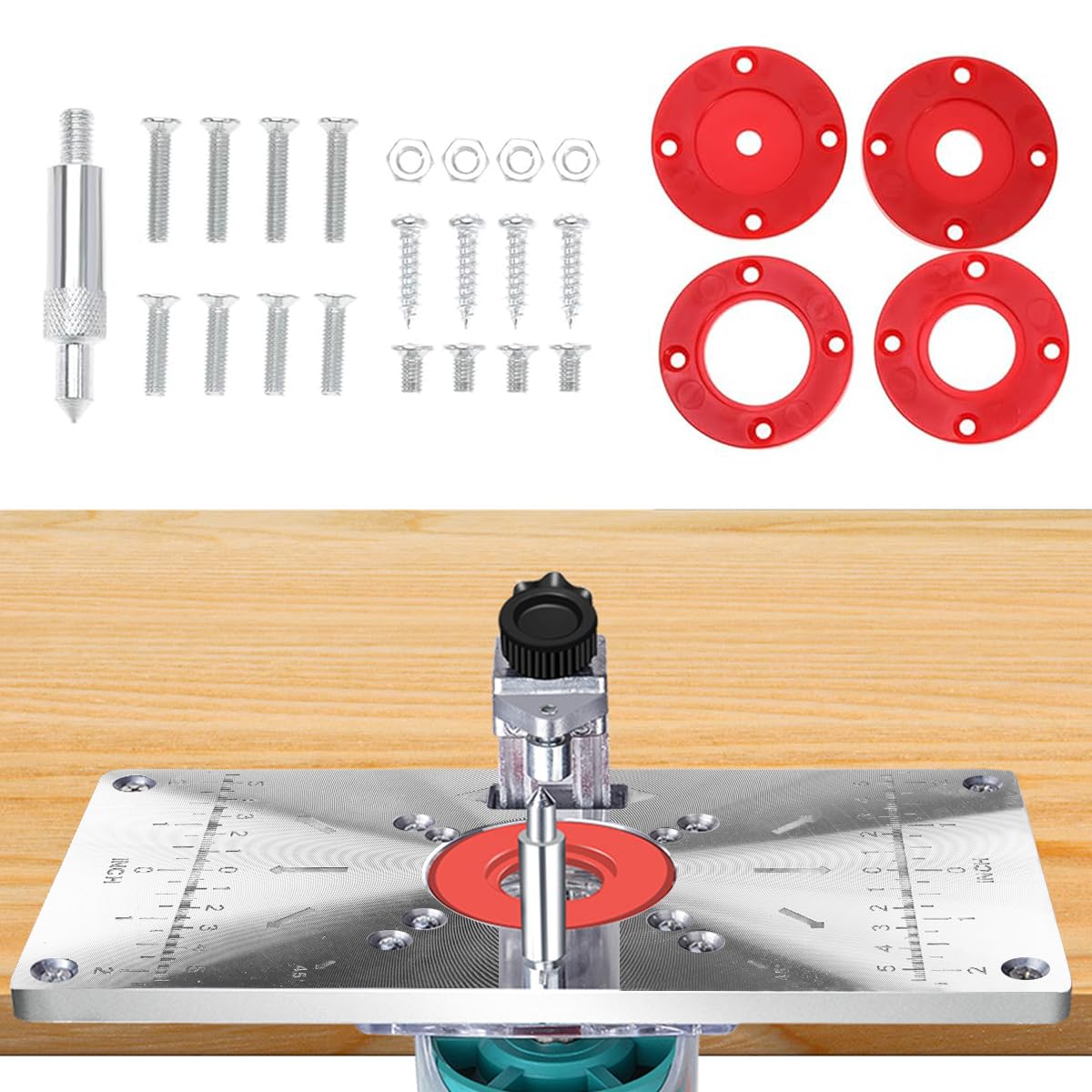 Serplex Router Table Insert Plate for Woodworking with 62 x 70 mm Hole Spacing | Aluminum Plate and Accessories