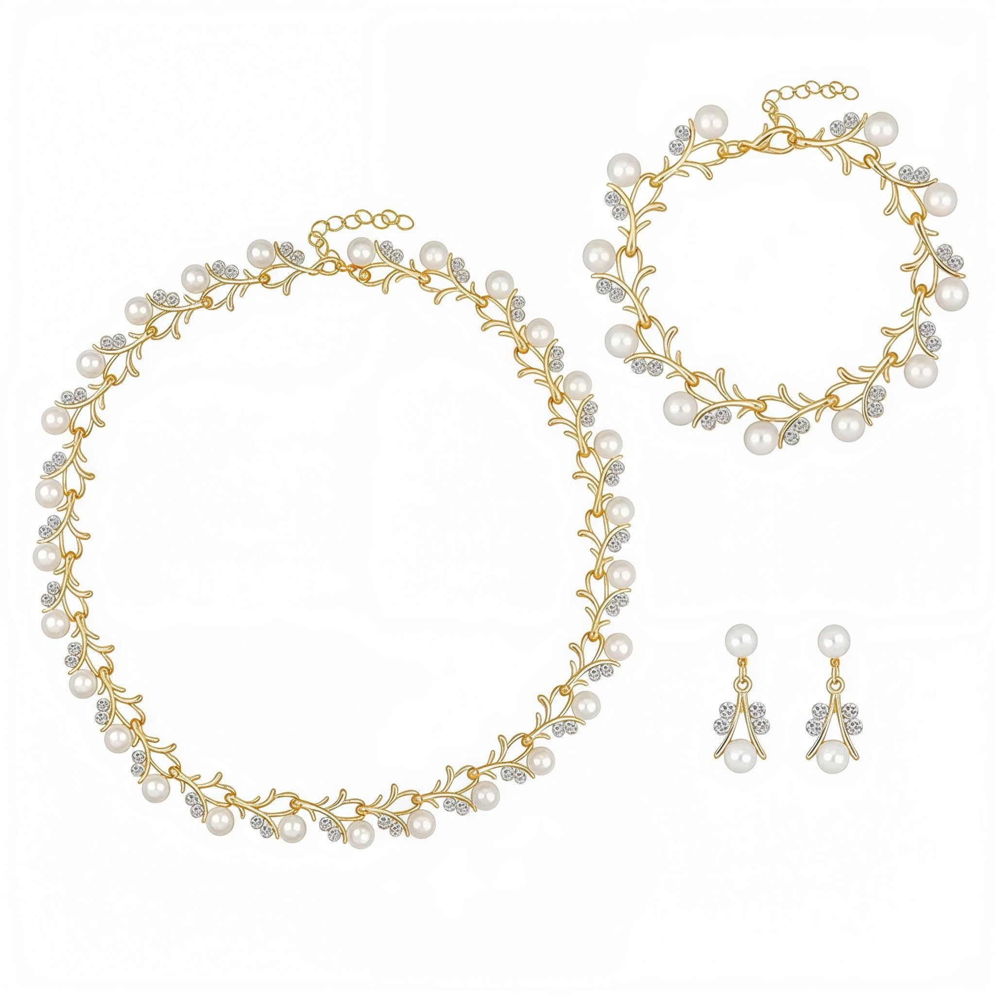 SANNIDHI Jewelry Set for Women with Faux Pearl and Rhinestone Design | Necklace Bracelet Earrings Combo for Wedding or Party