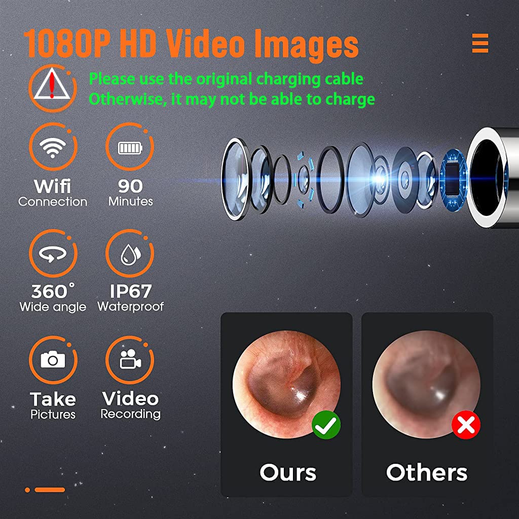 Ear Wax Remover Tool Kit Camera for Ear Cleaning with 1080P HD 4mm Wireless Otoscope